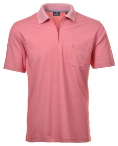 Ragman Uni Easy Care Zipper Poloshirt Pima Cotton Mix Bright Red Melange