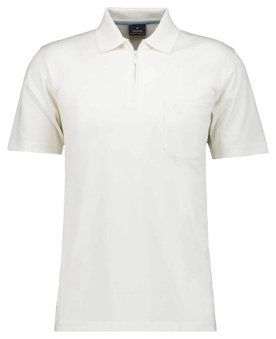 Ragman Uni Easy Care Zipper Poloshirt Pima Cotton Mix Ecru
