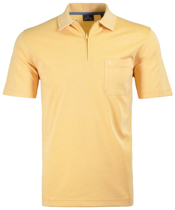 Ragman Uni Easy Care Zipper Poloshirt Pima Cotton Mix Geel