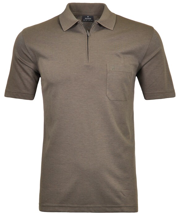 Ragman Uni Easy Care Zipper Poloshirt Pima Cotton Mix Macchiato