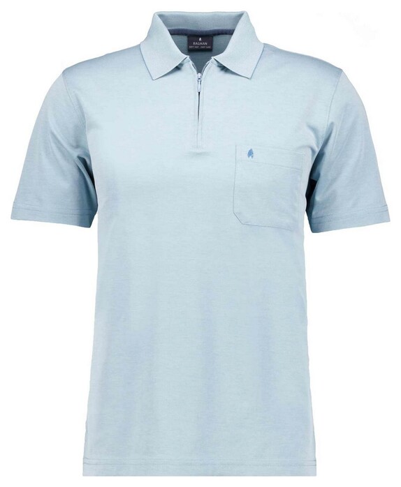 Ragman Uni Easy Care Zipper Poloshirt Pima Cotton Mix Mint Blue