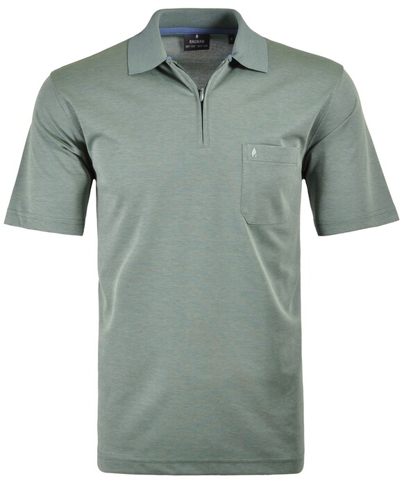 Ragman Uni Easy Care Zipper Poloshirt Pima Cotton Mix Rietgroen