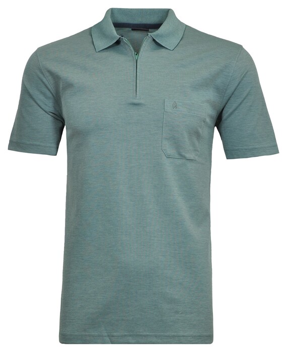 Ragman Uni Easy Care Zipper Poloshirt Pima Cotton Mix Sage Green