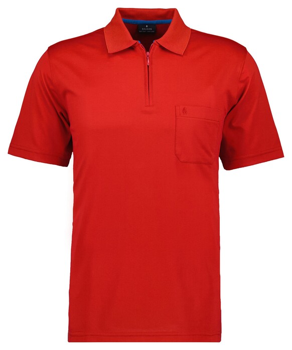 Ragman Uni Easy Care Zipper Poloshirt Pima Cotton Mix Vuurrood