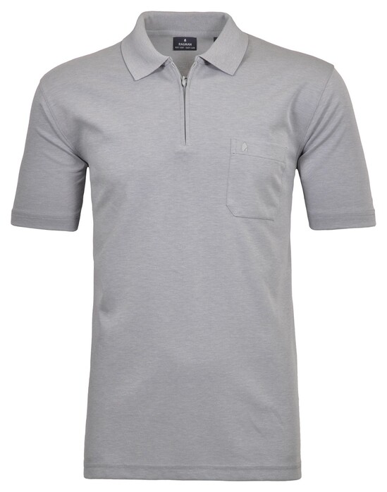 Ragman Uni Easy Care Zipper Poloshirt Pima Cotton Mix Zilvergrijs