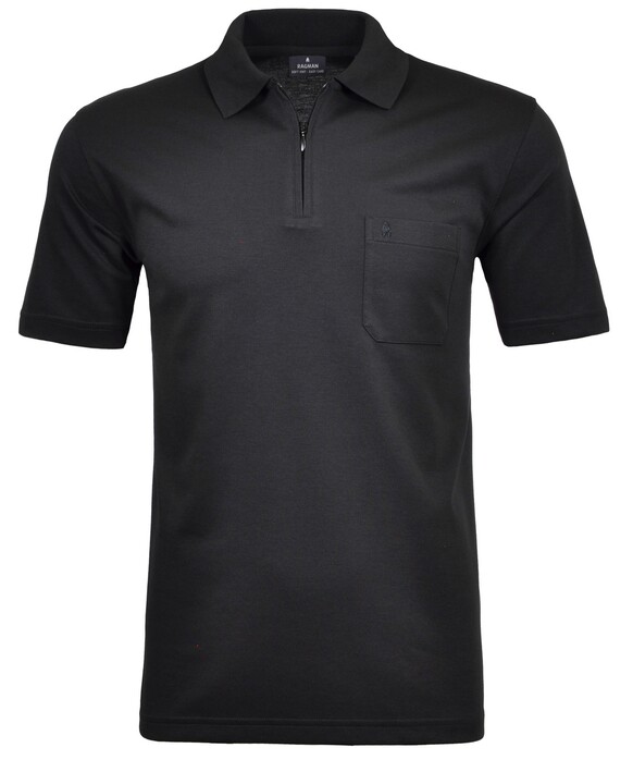 Ragman Uni Easy Care Zipper Poloshirt Pima Cotton Mix Zwart