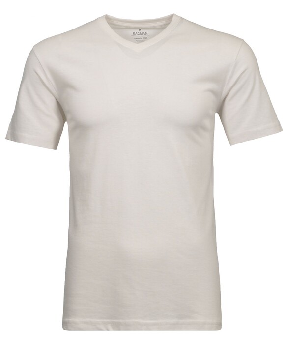 Ragman Uni V-Neck Single Jersey T-Shirt Ecru