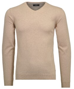 Ragman V-Neck Supersoft Cotton Cashmere Knitted Elbow Patches Trui Beige