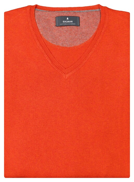 Ragman V-Neck Supersoft Cotton Cashmere Knitted Elbow Patches Trui Bright Red