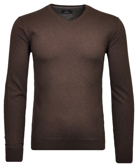 Ragman V-Neck Supersoft Cotton Cashmere Knitted Elbow Patches Trui Bruin Melange