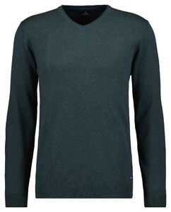 Ragman V-Neck Supersoft Cotton Cashmere Knitted Elbow Patches Trui Donker Groen Melange