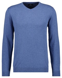 Ragman V-Neck Supersoft Cotton Cashmere Knitted Elbow Patches Trui Duivenblauw