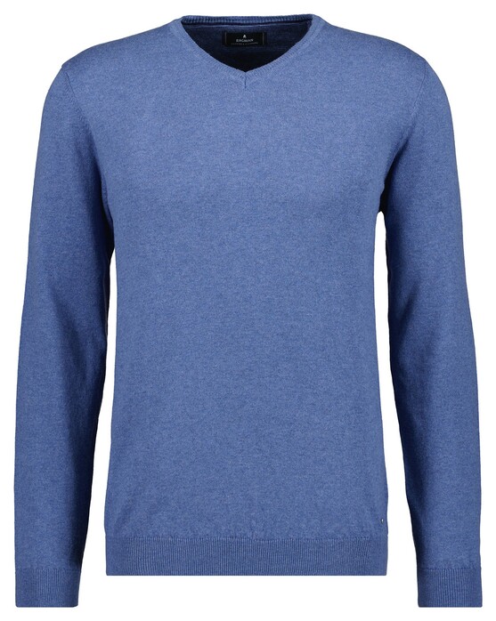 Ragman V-Neck Supersoft Cotton Cashmere Knitted Elbow Patches Trui Duivenblauw