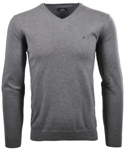 Ragman V-Neck Supersoft Cotton Cashmere Knitted Elbow Patches Trui Grijs