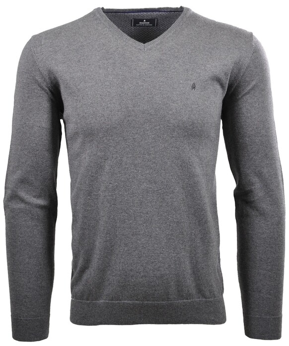 Ragman V-Neck Supersoft Cotton Cashmere Knitted Elbow Patches Trui Grijs
