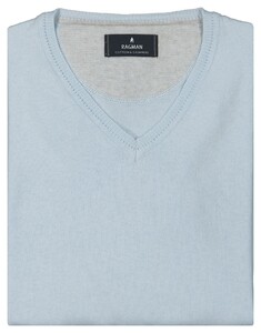 Ragman V-Neck Supersoft Cotton Cashmere Knitted Elbow Patches Trui Ice Blue