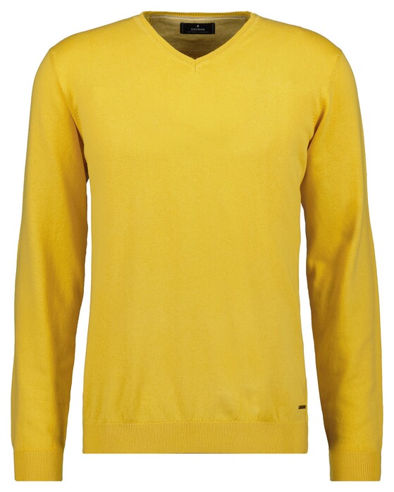 Ragman V-Neck Supersoft Cotton Cashmere Knitted Elbow Patches Trui Lemon Yellow