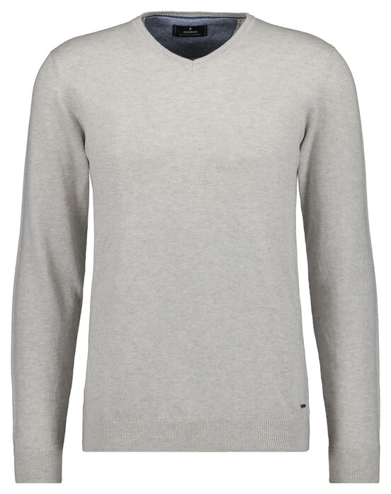 Ragman V-Neck Supersoft Cotton Cashmere Knitted Elbow Patches Trui Licht Grijs Melange