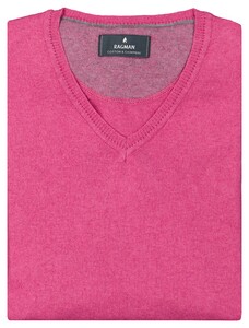 Ragman V-Neck Supersoft Cotton Cashmere Knitted Elbow Patches Trui Magenta