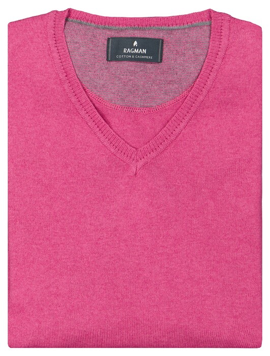 Ragman V-Neck Supersoft Cotton Cashmere Knitted Elbow Patches Trui Magenta