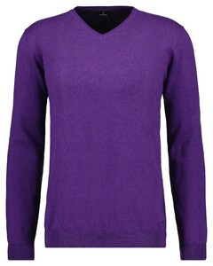 Ragman V-Neck Supersoft Cotton Cashmere Knitted Elbow Patches Trui Paars