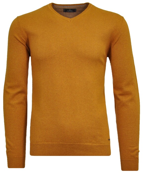 Ragman V-Neck Supersoft Cotton Cashmere Knitted Elbow Patches Trui Pumpkin