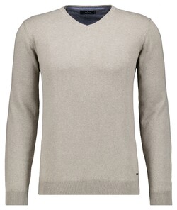 Ragman V-Neck Supersoft Cotton Cashmere Knitted Elbow Patches Trui Taupe