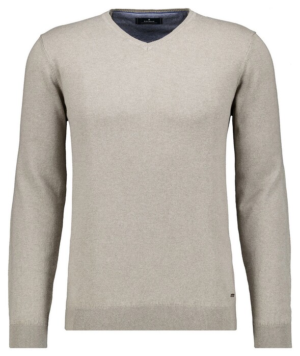 Ragman V-Neck Supersoft Cotton Cashmere Knitted Elbow Patches Trui Taupe