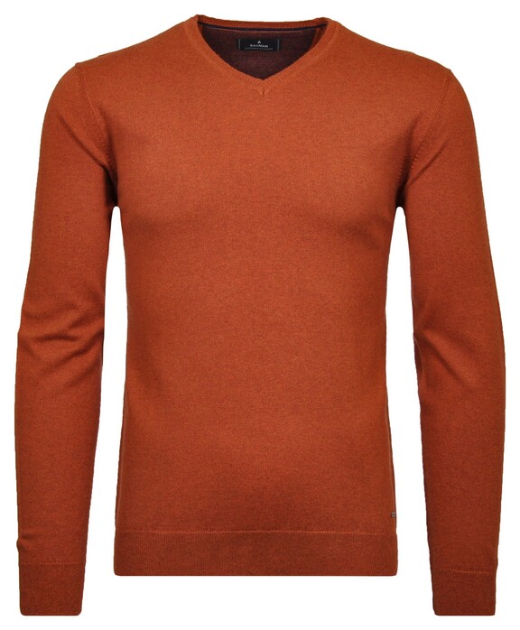 Ragman V-Neck Supersoft Cotton Cashmere Knitted Elbow Patches Trui Terra