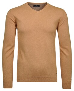Ragman V-Neck Supersoft Cotton Cashmere Knitted Elbow Patches Trui Zand
