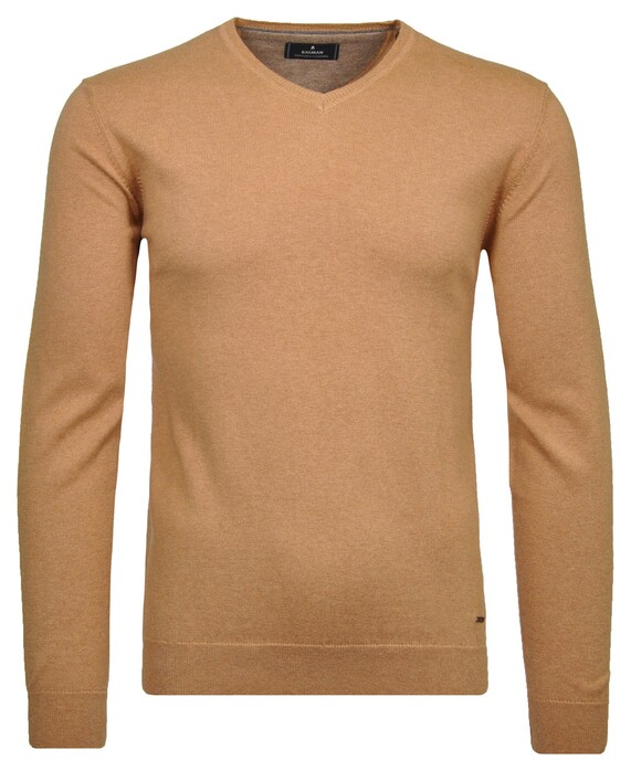 Ragman V-Neck Supersoft Cotton Cashmere Knitted Elbow Patches Trui Zand