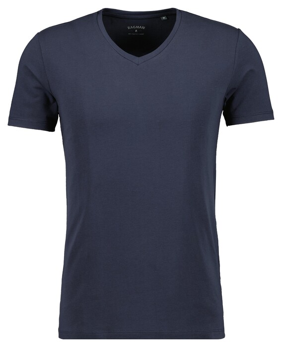 Ragman V-Neck Uni Color Body Fit Cotton Stretch T-Shirt Marine