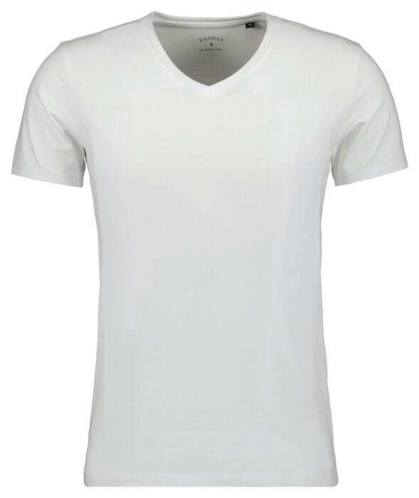 Ragman V-Neck Uni Color Body Fit Cotton Stretch T-Shirt Wit