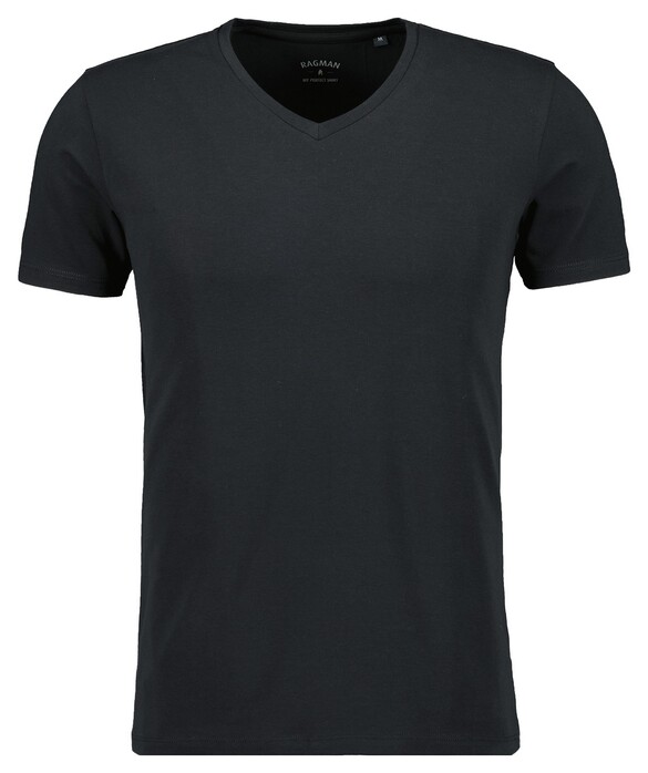 Ragman V-Neck Uni Color Body Fit Cotton Stretch T-Shirt Zwart