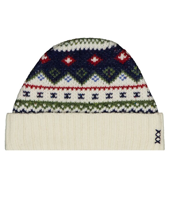 Ragman Wool Jacquard Design Cap / Beanie Ecru