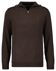 Ragman Zip Collar Knitted Cotton Cashmere Trui Bruin
