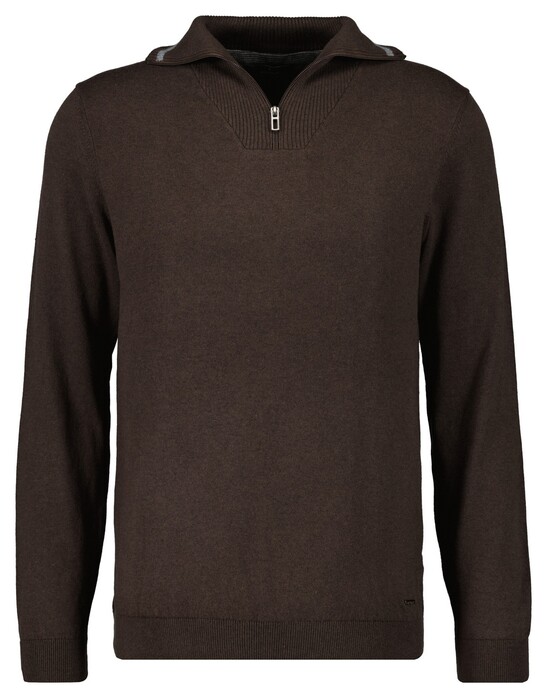 Ragman Zip Collar Knitted Cotton Cashmere Trui Bruin