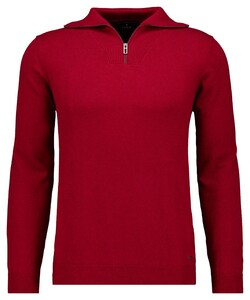 Ragman Zip Collar Knitted Cotton Cashmere Trui Rood