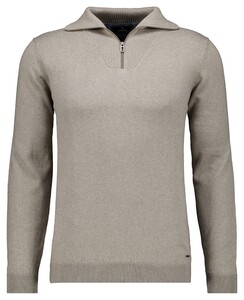Ragman Zip Collar Knitted Cotton Cashmere Trui Taupe