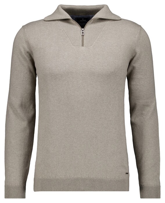 Ragman Zip Collar Knitted Cotton Cashmere Trui Taupe