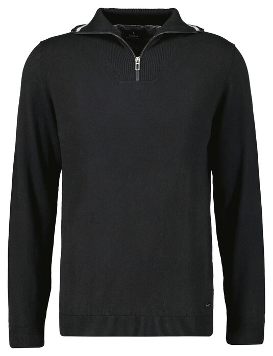 Ragman Zip Collar Knitted Cotton Cashmere Trui Zwart