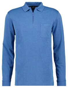 Ragman Zipper Softknit Polo Longsleeve Breast Pocket Aqua