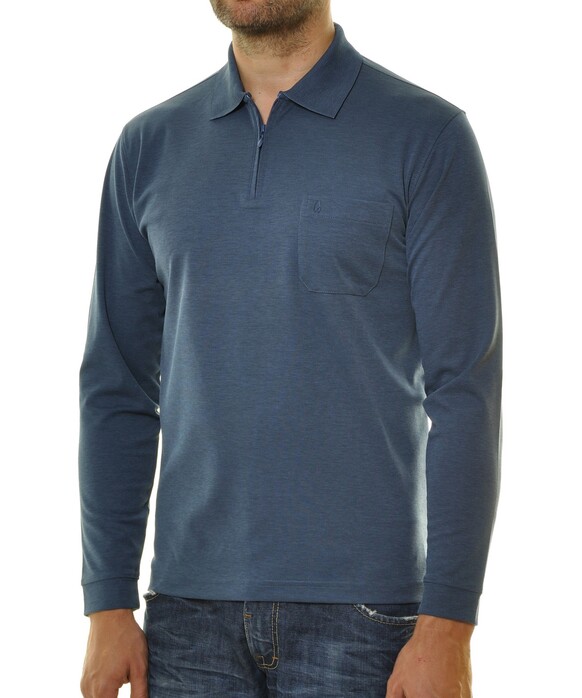 Ragman Zipper Softknit Polo Longsleeve Breast Pocket Azure