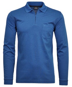 Ragman Zipper Softknit Polo Longsleeve Breast Pocket Blauw Melange