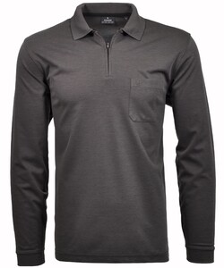 Ragman Zipper Softknit Polo Longsleeve Breast Pocket Dark Slate