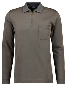 Ragman Zipper Softknit Polo Longsleeve Breast Pocket Donker Taupe