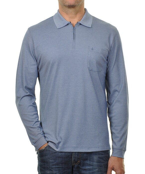 Ragman Zipper Softknit Polo Longsleeve Breast Pocket Duivenblauw