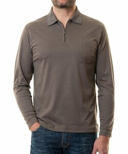 Ragman Zipper Softknit Polo Longsleeve Breast Pocket Macchiato