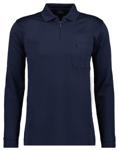 Ragman Zipper Softknit Polo Longsleeve Breast Pocket Marine