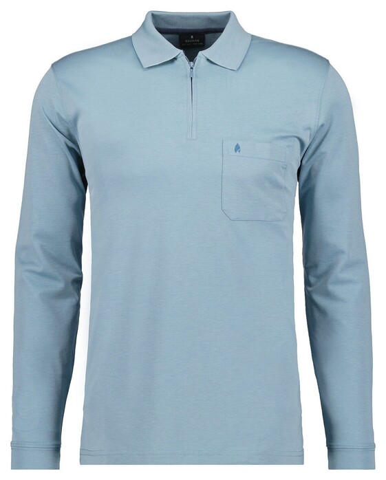 Ragman Zipper Softknit Polo Longsleeve Breast Pocket Mint